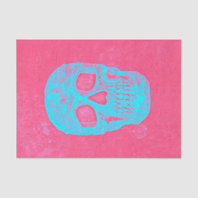 Papier Mousseline Crâne gothique Pop Art Découpage Bleu rose Chaud (Recto)