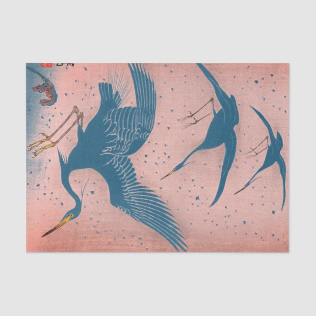 Papier Mousseline CRANE JAPONAISE Tissu Papier BLEU ET ROSE (Recto)