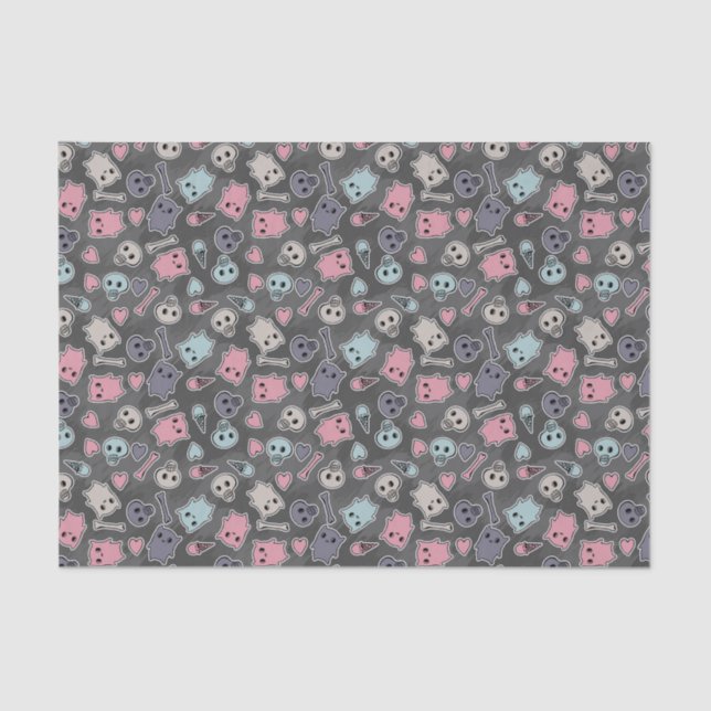 Papier Mousseline Crânes, et coeurs sur l'arrière - plan noir (Recto)