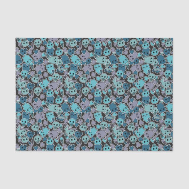 Papier Mousseline Crânes, et coeurs sur l'arrière - plan noir 2 (Recto)