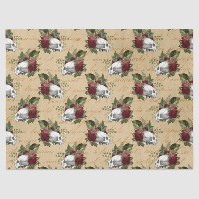 Papier Mousseline Crânes et fleurs frais de steampunk (Recto)
