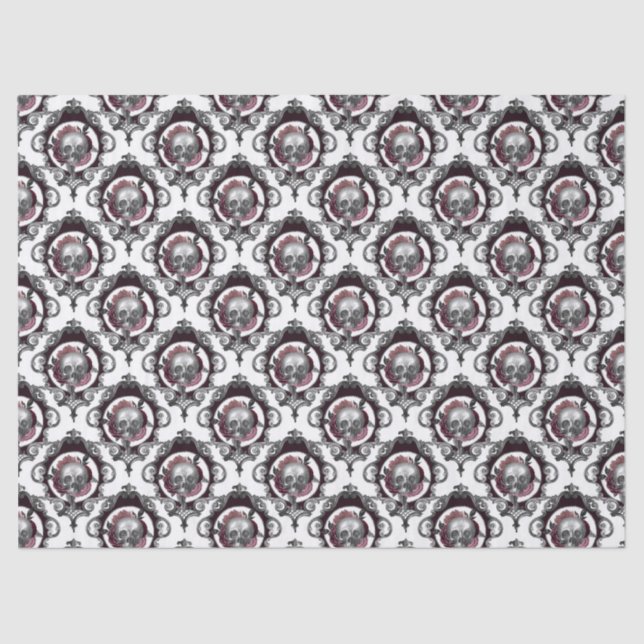 Papier Mousseline Crânes et fleurs ornées sur la page Découpage blan (Recto)