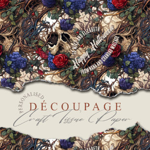 Papier Mousseline Crânes floraux Roses Fleurs bleues gothiques