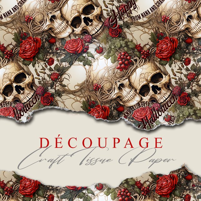 Papier Mousseline Crânes floraux Roses rouges Mariage gothique Hallo (Créateur téléchargé)