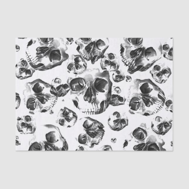 Papier Mousseline Crânes Noir & Blanc Squelette Motif d'Art de Crâne (Recto)