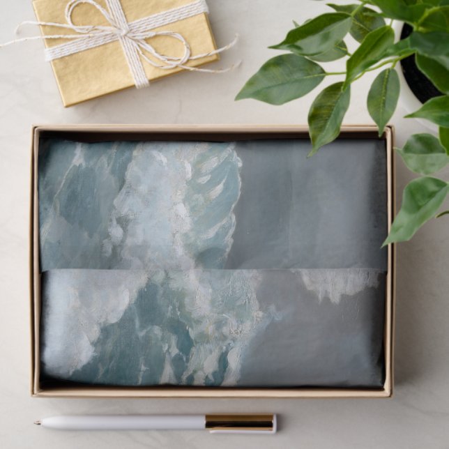 Papier Mousseline Crashing Ocean Storm Wave Aqua Museum Oil Painting (Cadeau)