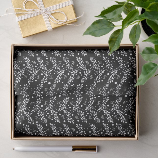 Papier Mousseline Cravate rétro noir blanc floral (Cadeau)