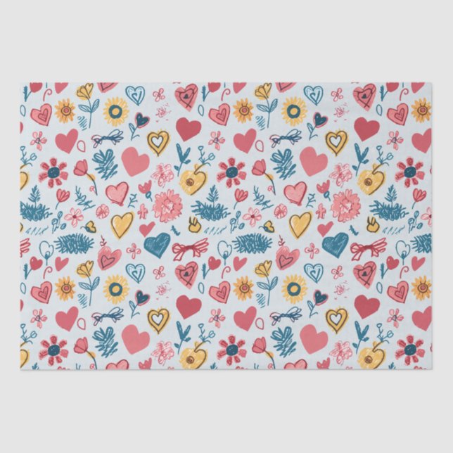 Papier Mousseline Crayon Coeurs et fleurs (Recto)