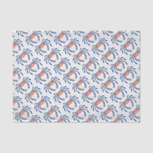 Papier Mousseline Crayon Maryland Crabe bleu en bleu et corail