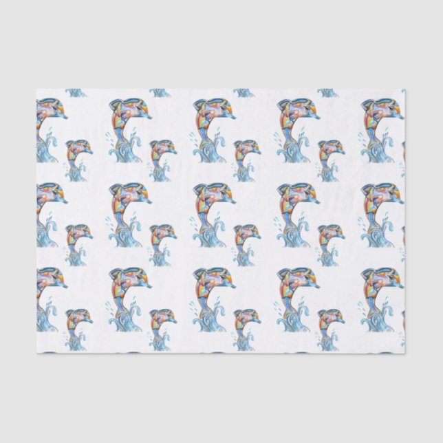 Papier Mousseline Crayons Dauphins Motif (Recto)