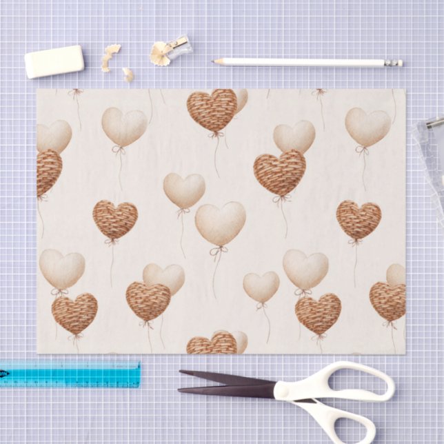 Papier Mousseline Cream Brown Heart Balloons Love in the Air (Artisanat)