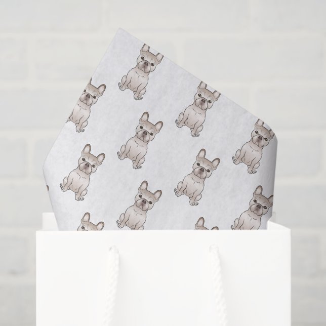 Papier Mousseline Cream Frenchie Cartoon Motif (Sac cadeau)