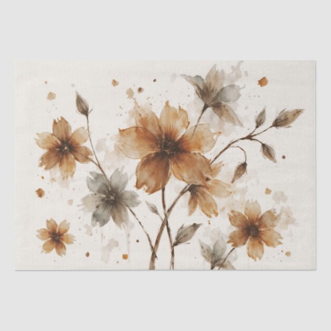 Papier Mousseline Création florale marron et gris (Recto)