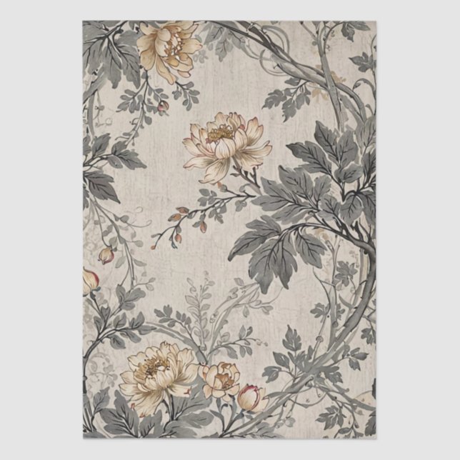 Papier Mousseline Création Florale Marron Et Gris (Recto)