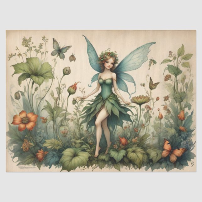 Papier Mousseline Création Papillon Floral Fée Vintage (Recto)