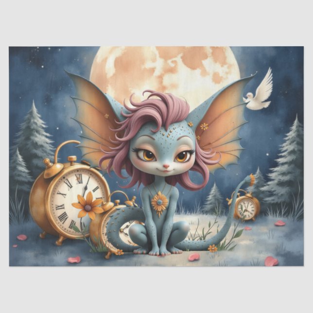 Papier Mousseline Créature de Fantaisie Mignonne au Clair de Lune (Recto)