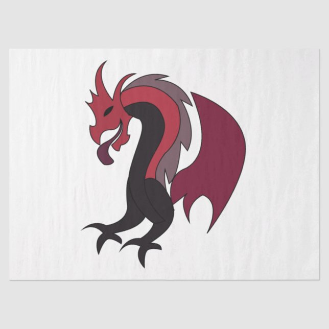 Papier Mousseline Créature mythique du dragon noir rouge (Recto)