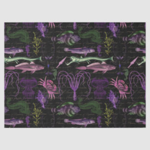 Papier Mousseline Créatures de mer violette et verte sur la page de