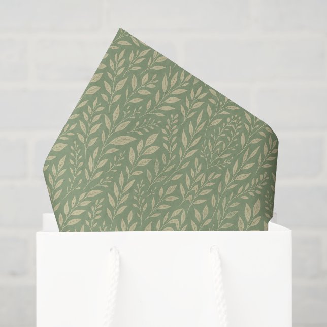 Papier Mousseline Crème Botanique Olive Vert Sauge (Sac cadeau)