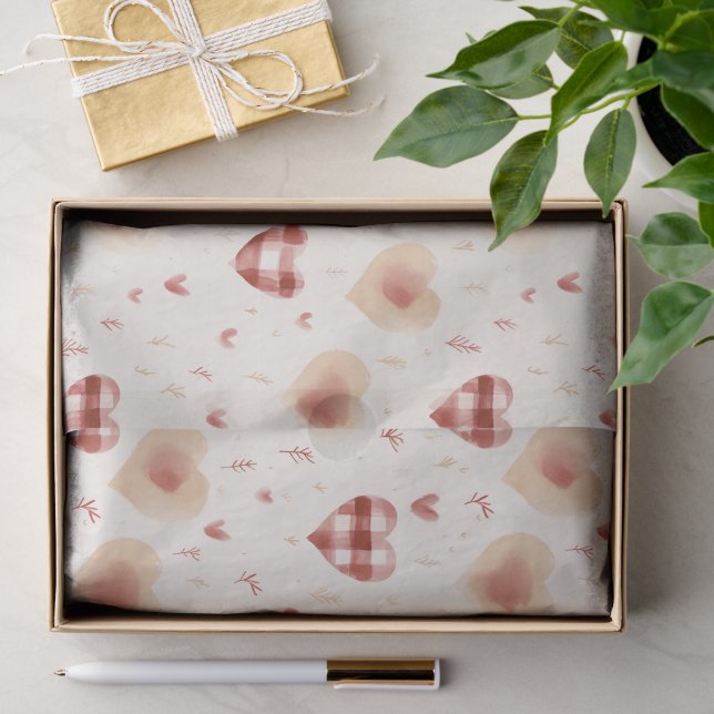 Papier Mousseline Crème Cœurs Rouges Saint-Valentin (Cadeau)