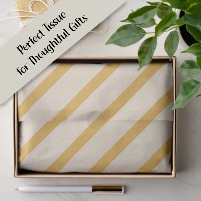 Papier Mousseline Crème d'ivoire jaune beige rayures  (Yellow and cream-colored striped gift tissue paper)