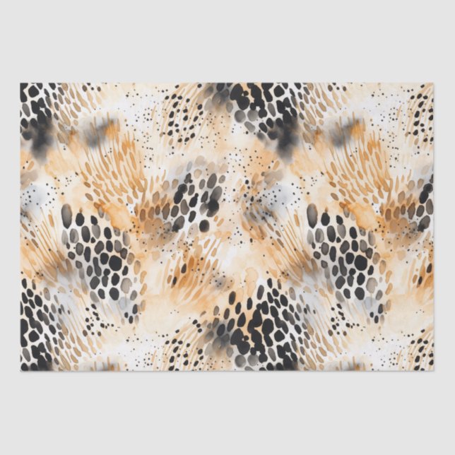 Papier Mousseline Crème noire sauvage Léopard Animal Floral (Recto)