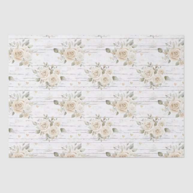 Papier Mousseline Crème romantique Blanc Floral Fête des mariées Boh (Recto)