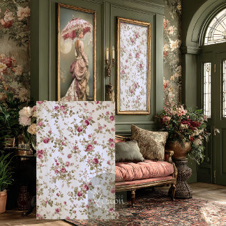 Papier Mousseline Crème Rose de Damas Floral Rose Pâle Vintage Sprig