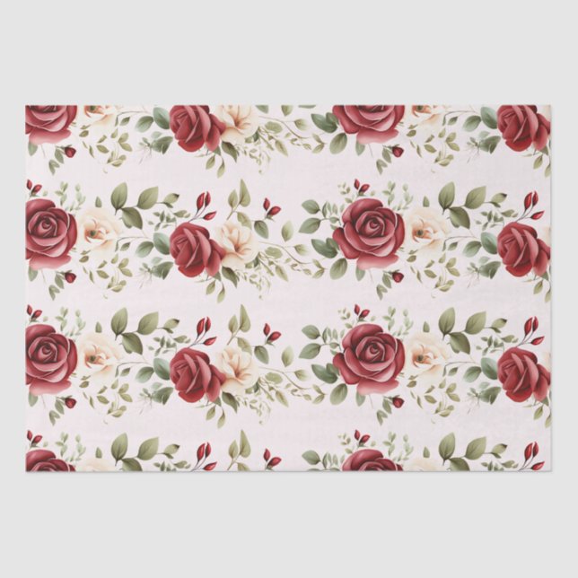Papier Mousseline Crème rouge Roses Blush rose Mariage Floral (Recto)