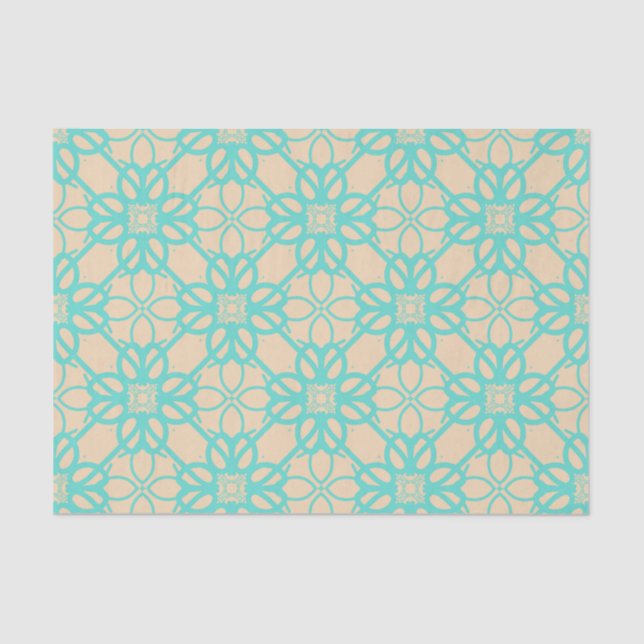 Papier Mousseline Crème Turquoise Moderne Prairie Garden Folk Lattic (Recto)