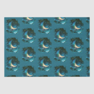Papier Mousseline Crescent Moon Stars Céleste Blue Halloween