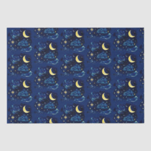 Papier Mousseline Crescent Moon Stars Céleste Blue Halloween