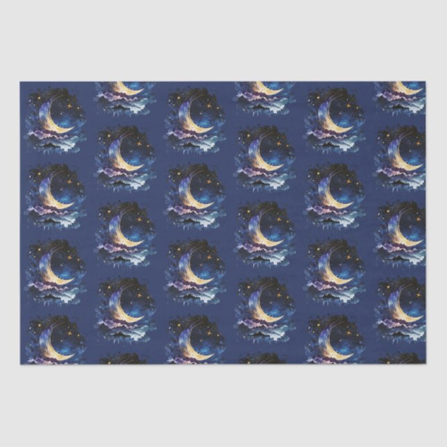 Papier Mousseline Crescent Moon Stars Céleste Blue Halloween (Recto)