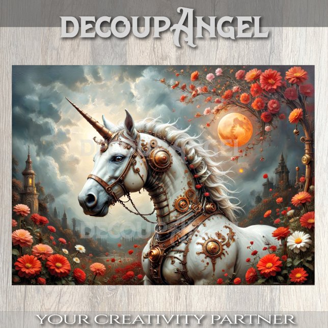 Papier Mousseline Crimson Moon Steampunk Unicorn Découpage (Créateur téléchargé)