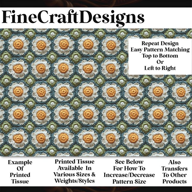 Papier Mousseline Crochet Daisy Granny Carré Motif BN8 Découpage (Créateur téléchargé)