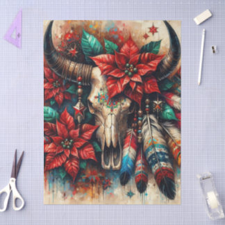 Papier Mousseline Crochet de vache de Noël Poinsettias Découpage