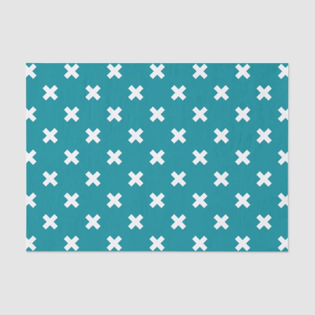 Papier Mousseline Crochets blancs sur turquoise (Recto)