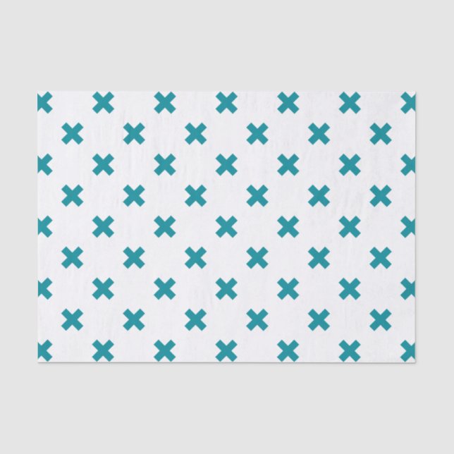 Papier Mousseline Crochets turquoises sur blanc (Recto)