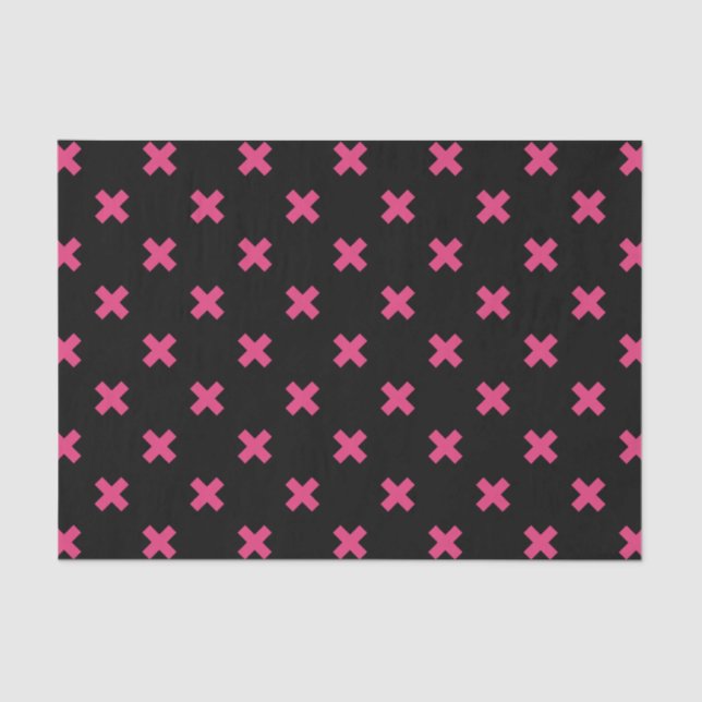 Papier Mousseline Crochis Fuchsia sur noir (Recto)