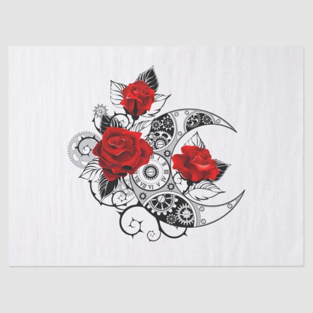 Papier Mousseline Croissant mécanique avec roses rouges (Recto)