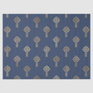 Papier Mousseline Croix celtique de l'or sur la découpe bleue de la