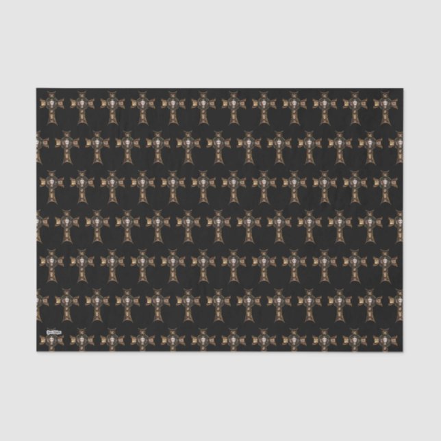 Papier Mousseline Croix celtique et crâne (or) (Recto)