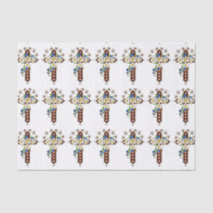 Papier Mousseline Croix Chrétienne Avec Fleurs
