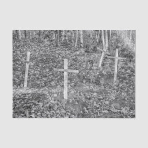 Papier Mousseline Croix de cimetière gothique noir et blanc vintage