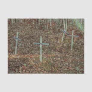 Papier Mousseline Croix de cimetière gothique sur feuilles d'automne