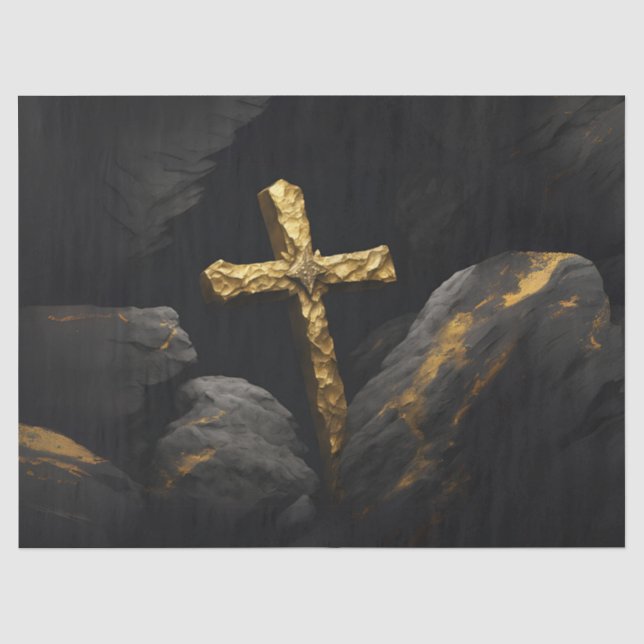 Papier Mousseline Croix dorée sur une roche (Recto)
