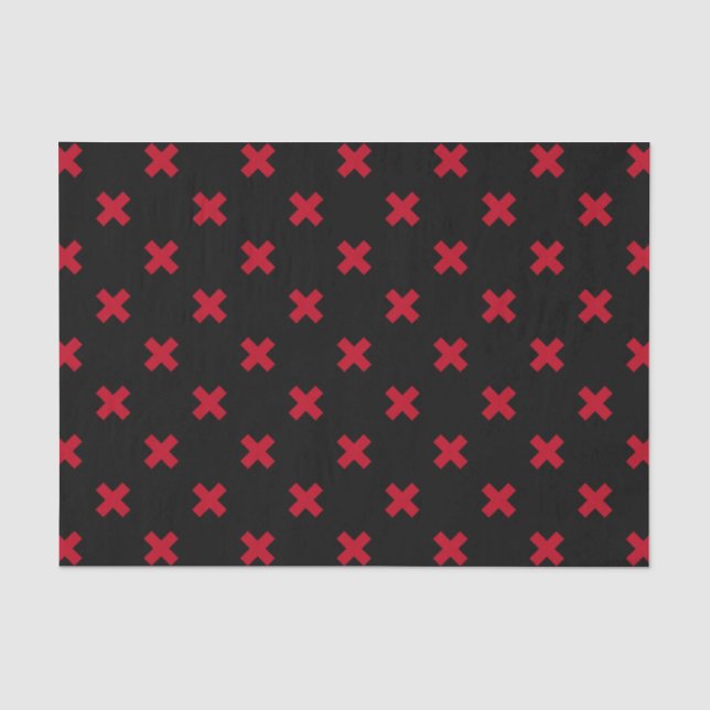 Papier Mousseline Croix rouge coutures sur noir (Recto)