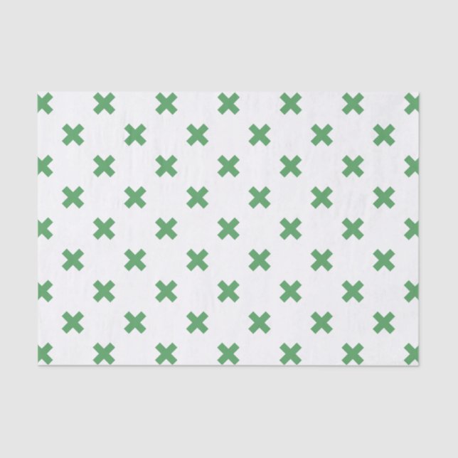 Papier Mousseline Croix verte coutures sur blanc (Recto)