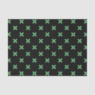 Papier Mousseline Croix verte coutures sur noir