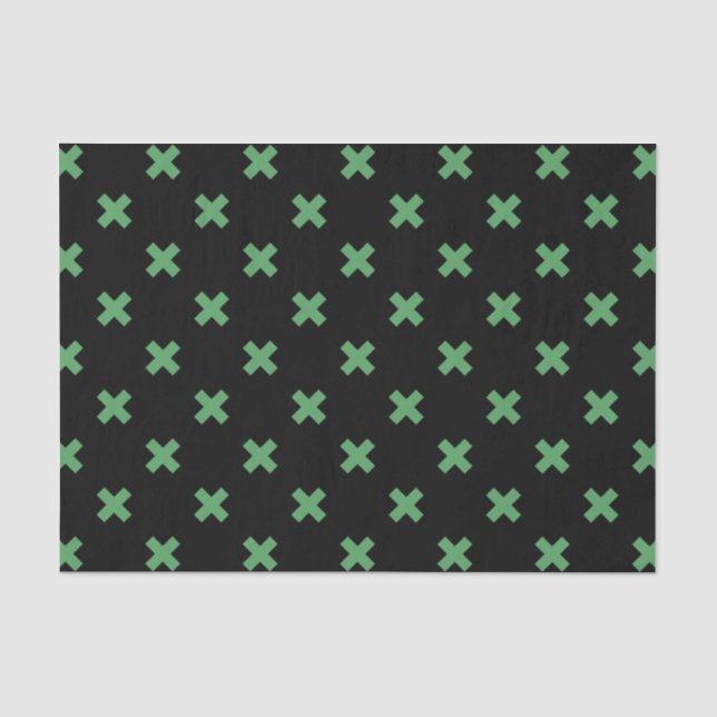 Papier Mousseline Croix verte coutures sur noir (Recto)